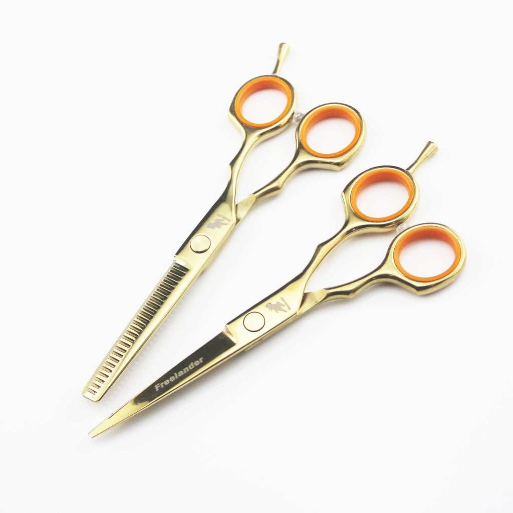 5.5 Inch Golden Symmetrical Handle Hairdressing Scissors Hairdressing Scissors Flat Cut Bangs Cut Teeth Cut Thin