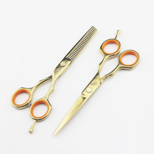 5.5 Inch Golden Symmetrical Handle Hairdressing Scissors Hairdressing Scissors Flat Cut Bangs Cut Teeth Cut Thin